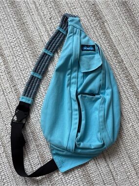 Kavu Rope Bag Canvas Strap Sling Bag Aqua Teal Crossbody 17” Backpack